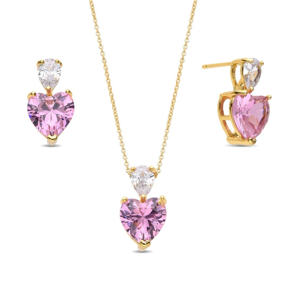 Pink & Gold heart necklace and earrings set